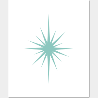 Aqua Blue Atomic Starburst Retro Mid Mod Posters and Art